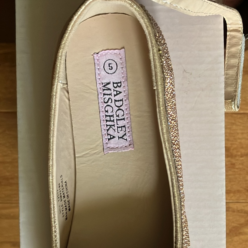 Badgley Mischka girls low heel rose gold glitter ballerina - Picture 3 of 6